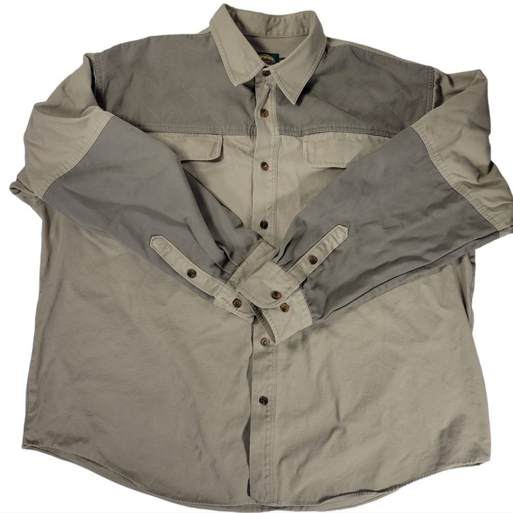 Cabela’s Men heavyweight shooting hunting long sleeve beige shirt, 900069, 2XL.